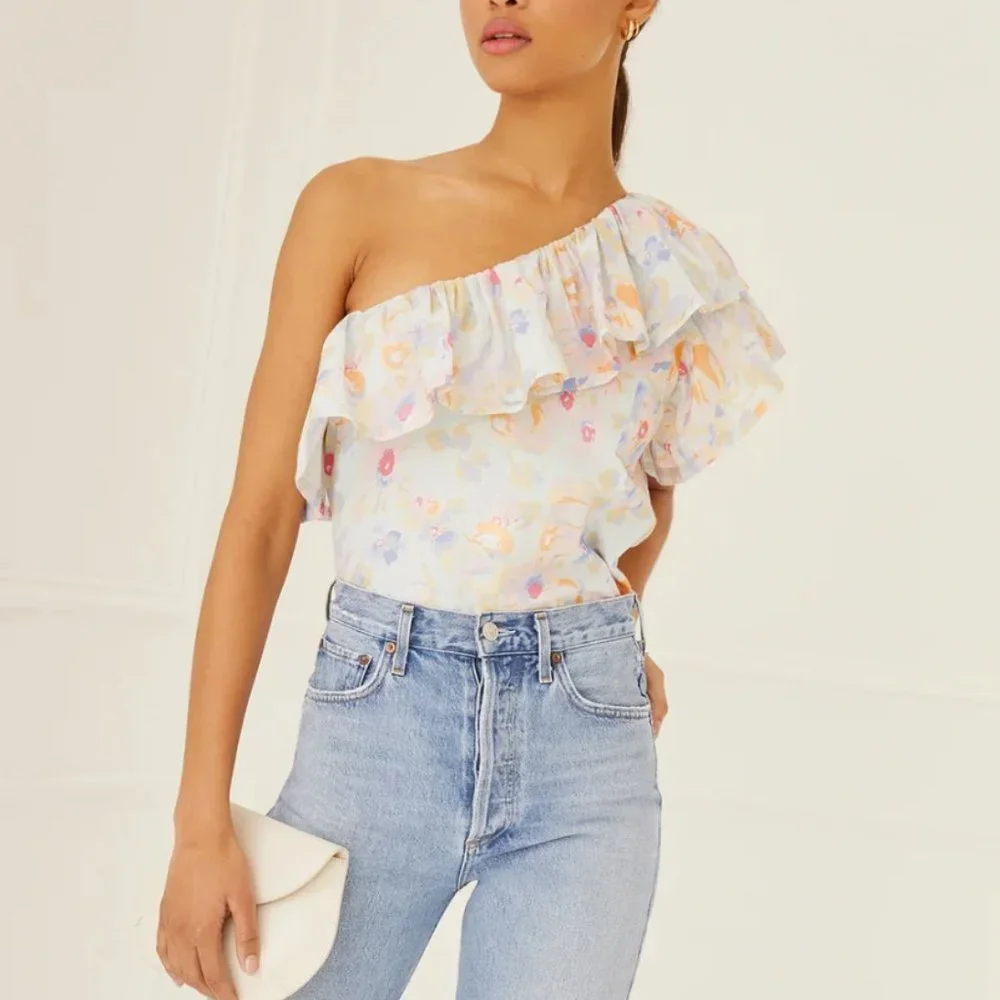 Something Navy One Shoulder Ruffle Top - Picture 1 of 1